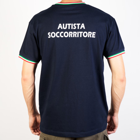T-SHIRT GIROCOLLO CON TRICOLORE "AUTISTA SOCCORRITORE"