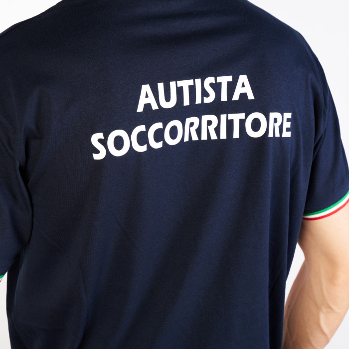 T-SHIRT GIROCOLLO CON TRICOLORE "AUTISTA SOCCORRITORE"